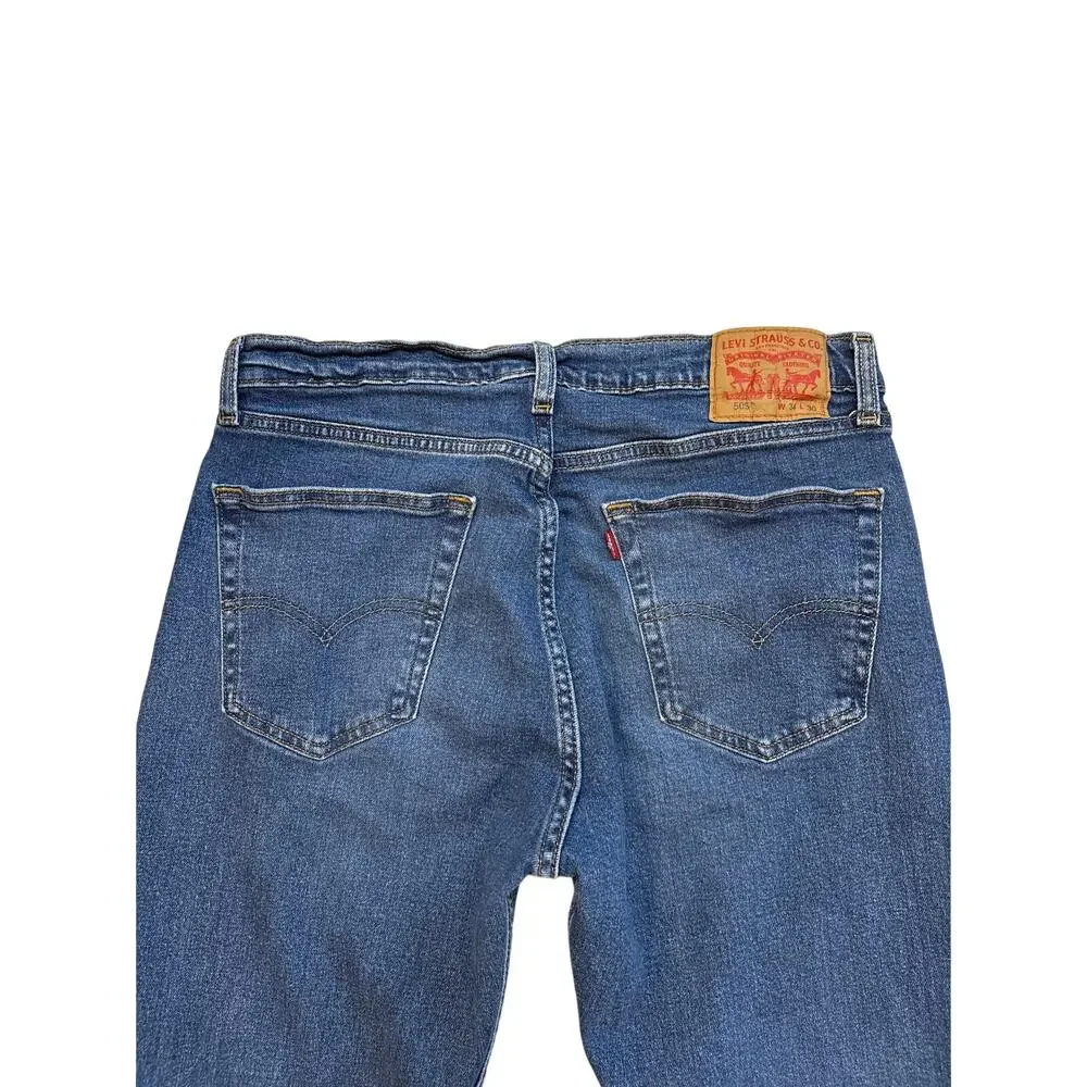 Levis 505 Dad Jeans Mens Sz 34x30 (32x29) Blue Regular Fit Straight Leg Stretch